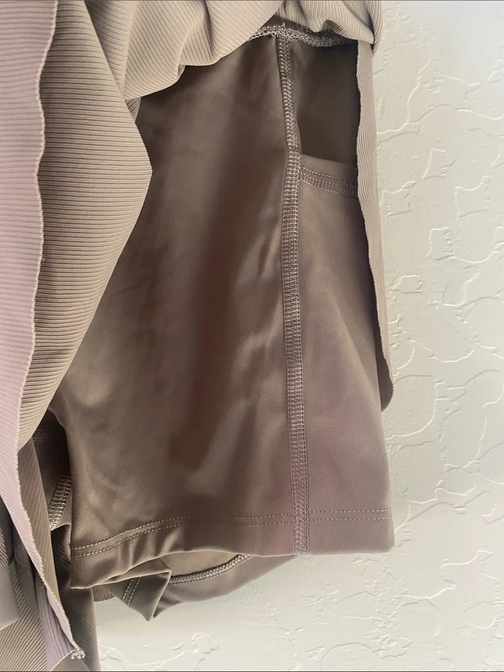 Women’s Taupe Layered Active Flutter Shorts with Drawstring - Picture 3 of 5